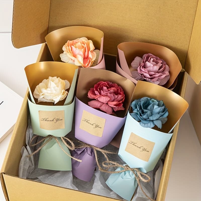 TEMU Set Of 5, Imaginative Faux Flower Paper Mini Roses In A Gift Box, Perfect For Valentine's Day, Birthday Celebrations, Wedding Decor, And Room Embellishments