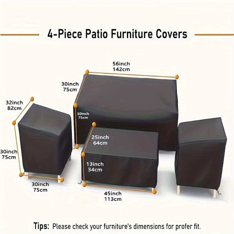 TEMU Patio Furniture Cover Set Size:please Measure Your Furniture Before Purchasing.loveseat Cover:56"l*30"w*30"h/24", :32"l*30"w*30"h/24", Coffee Table Cover:45"l*25"w*13"h