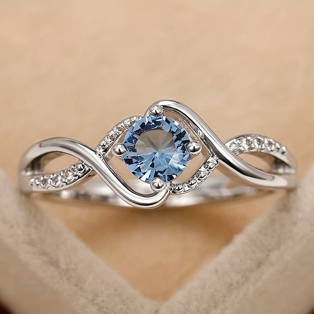 TEMU Exquisite Blue Synthetic Gemstone Ring For Bride Engagement Jewelry