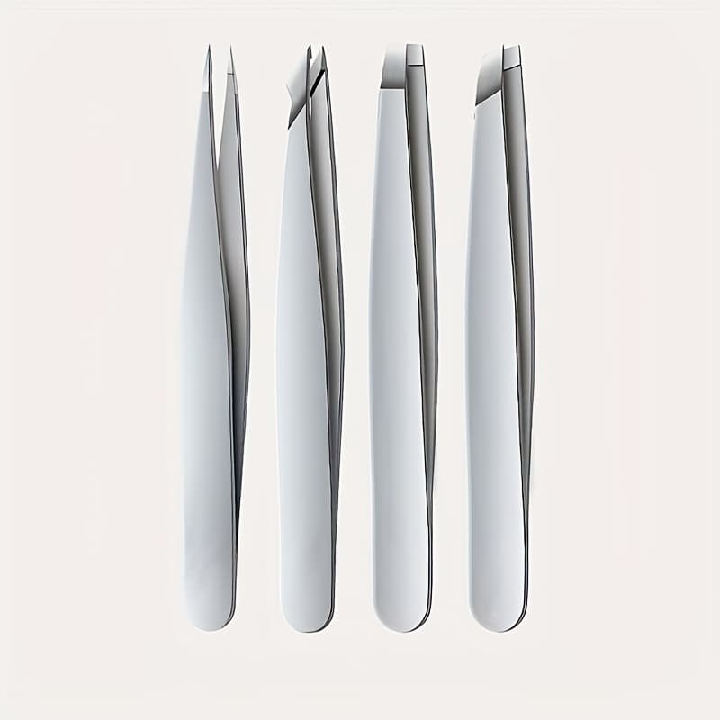 TEMU 4pcs Stainless Steel Tweezers Set Eyebrow & Ingrown Hair Removal Tools With Storage Bag For Eyebrow Grooming Tools
