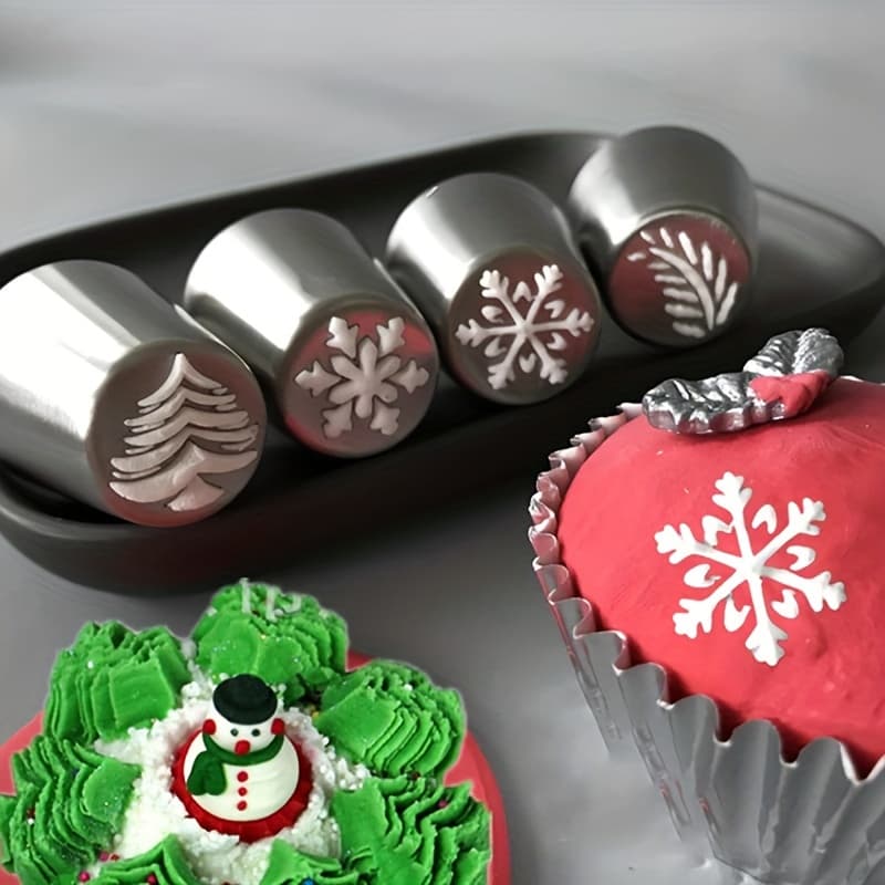 TEMU 4-pack Christmas Snowflake Christmas Tree Leaves Cake Cream Piping Nozzles
