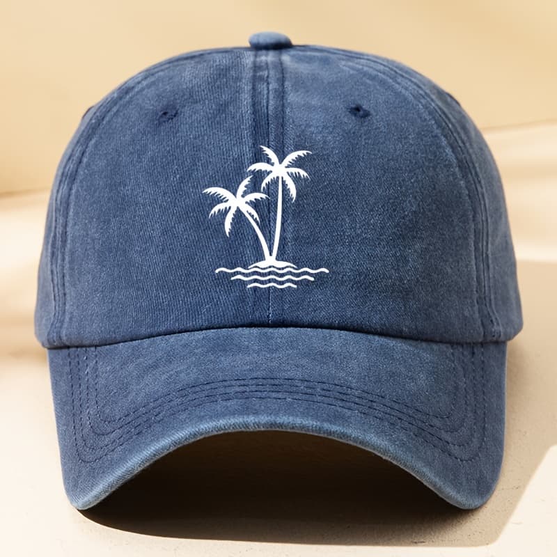 TEMU Coconut Tree Print Washed Distressed Baseball Women' Color Duckbill Hat Outdoor Adjustable Driver Hat