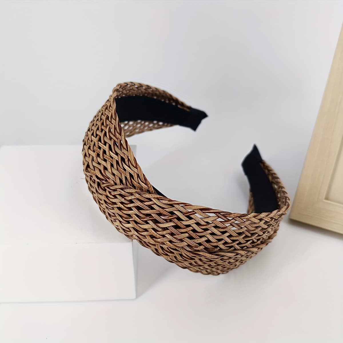 TEMU 1pc 7cm Wide -hollow Mesh Faux Leather Headband