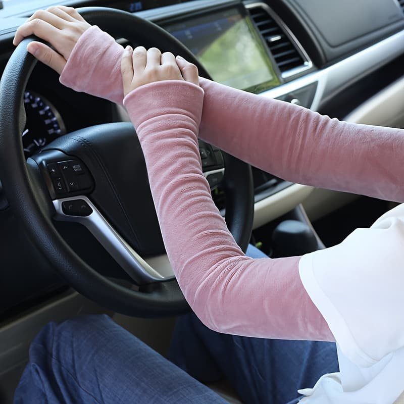 TEMU Winter Thickened Fleece Warm Arm Sleeves Unisex Long High-elastic Solid Color Arm Covers 1 Pair