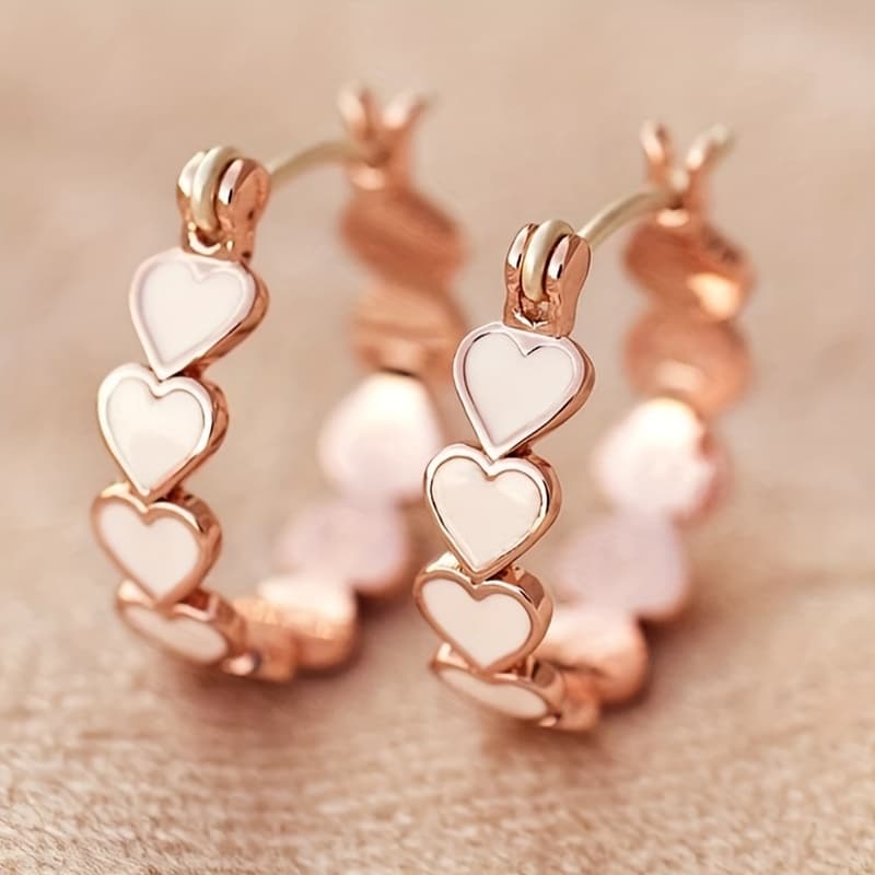 TEMU Vintage Bohemian Style Heart-shaped Hoop Earrings For Women, Vacation Casual Fashion Sweet Earrings