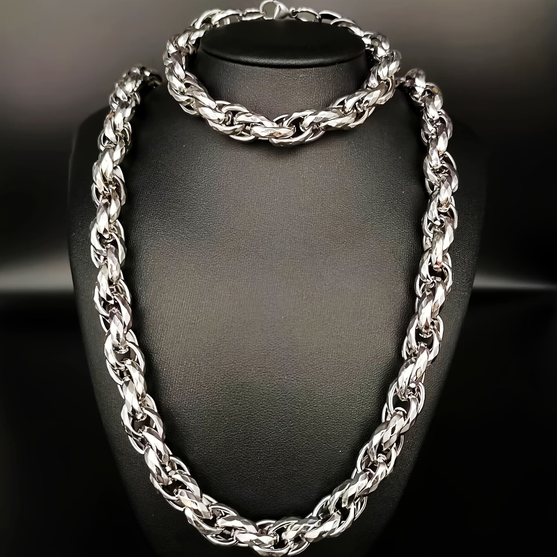 TEMU 304 Stainless Steel 2pcs Bracelet+necklace, Men's Retro Fashion Hip-hop Jewelry Set As A Gift For Him