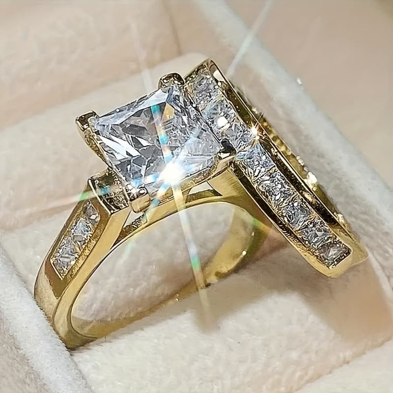 TEMU 2pcs Elegant Temperament Square Synthetic Zirconia Ring Band Women's Ring Accessory