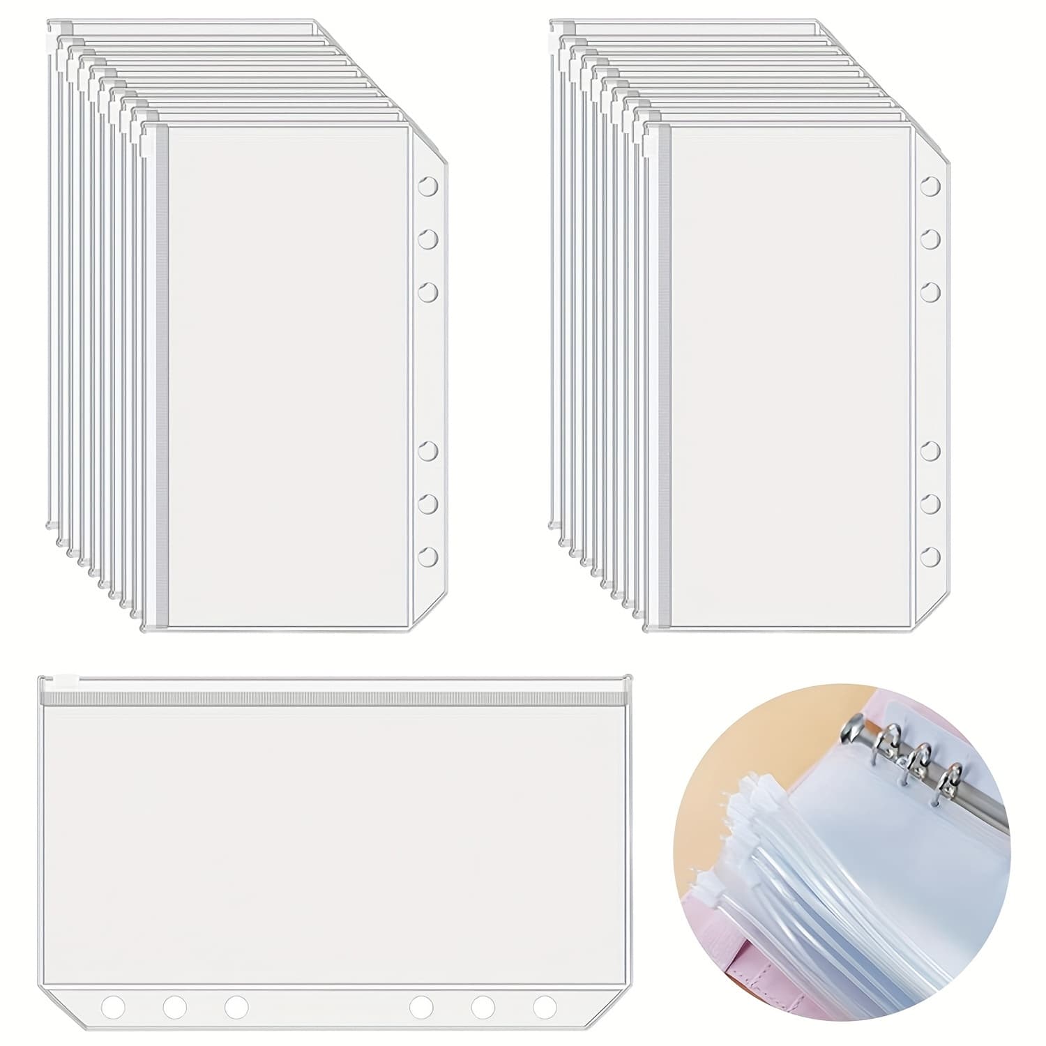 TEMU 10pcs/20pcs A6 Size Binder Pockets, 6 Hole Transparent Zipper Folders For Budget, Plastic Budget Cash Envelopes Binder Bags Suitable For 6-ring Budget Binders, Pvc File Bags