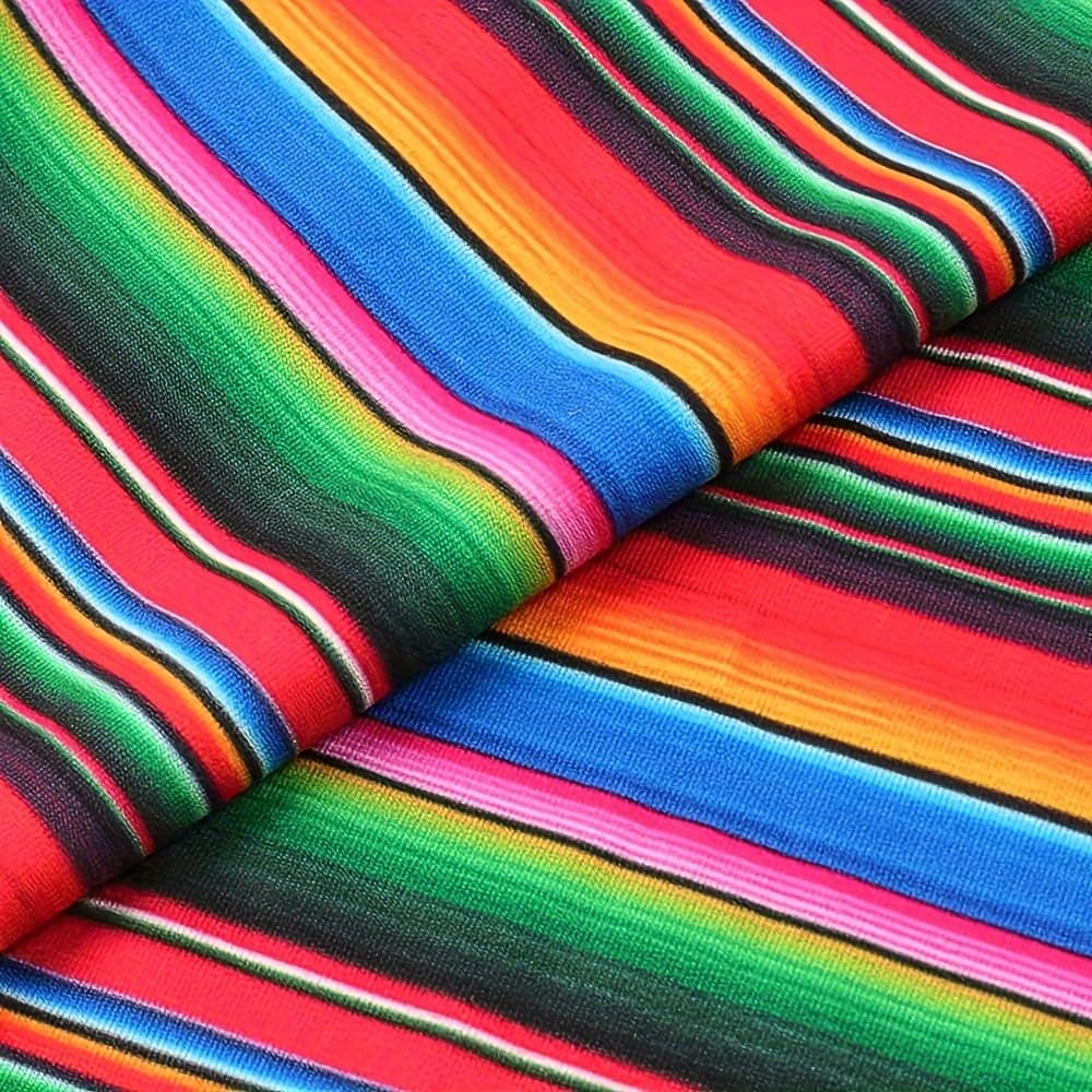 TEMU 50*140cm Colorful Ethnic Stripe Printed Double Brushed Polyester Fabric Soft Smooth 4 Way Stretch Knit Fabric By The For Dress Sewing