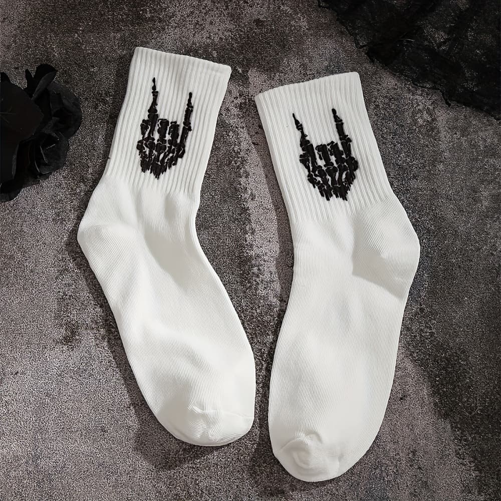 TEMU 1 Pair Women's Skull Hand Trendy Mid-calf Socks For Casual Long Socks