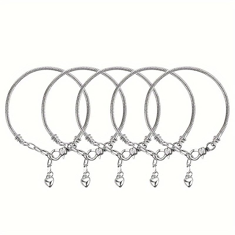 TEMU Set Of 5 Adjustable Snake Chain Bracelets, Each 16cm/6.3 Inches, Featuring A Heart-shaped Extender Chain, Perfect For Jewelry Crafting