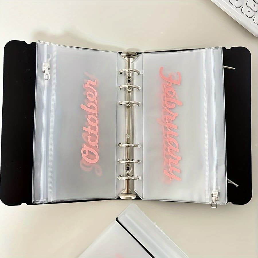TEMU 1 Set A6 Binder Monthly Budget Book,cash/bill Metal Zipper Bag Wallet Organizer,12 Monthy Organizer