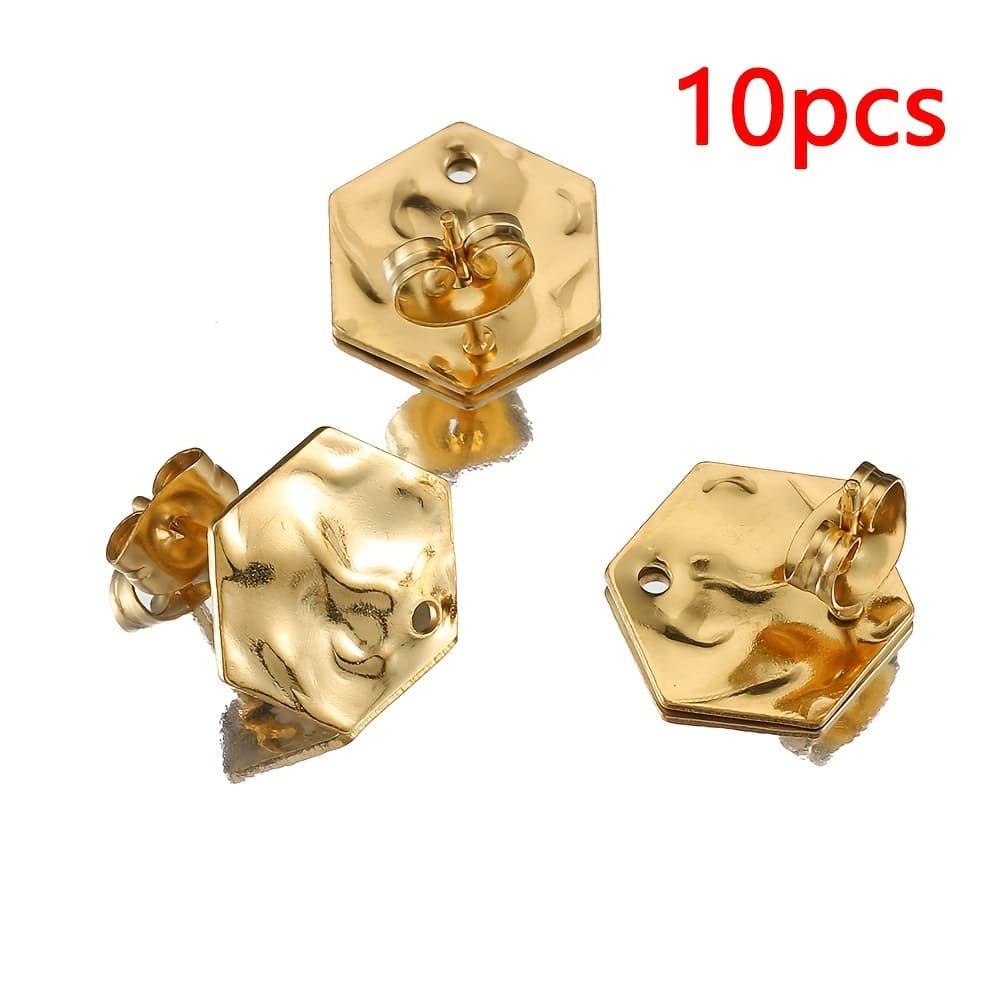 TEMU 10pcs 304 Stainless Steel Geometric Stud Earrings Stylish Hexagonal Textured Textured Earrings Dangle Earrings With Ear Plugs For Jewelry Making