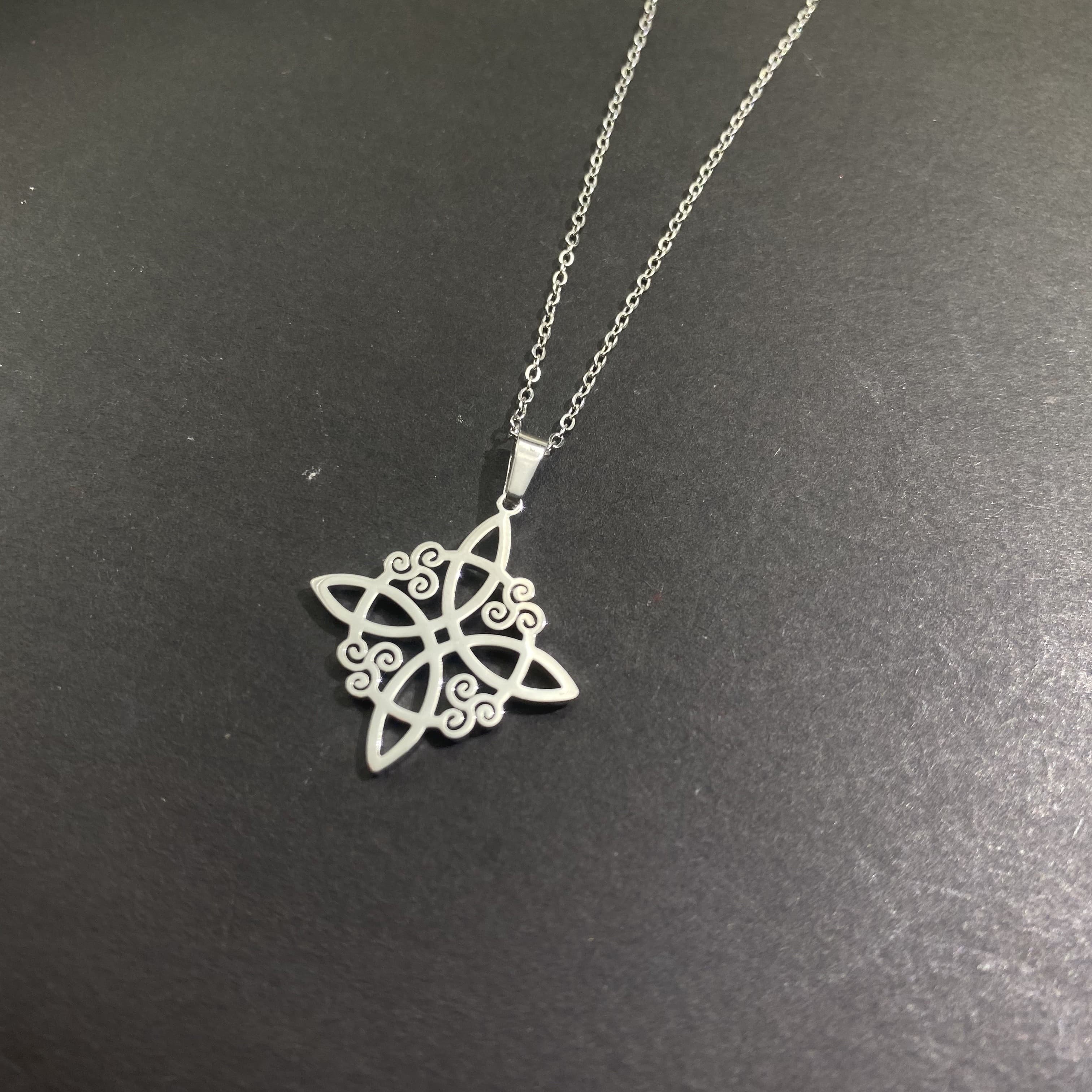 TEMU Stainless Steel Celtic Knot Pendant Necklace Pattern Trend Square Hollow Collar Chain Border European And American Popular Jewelry Neutral Wind