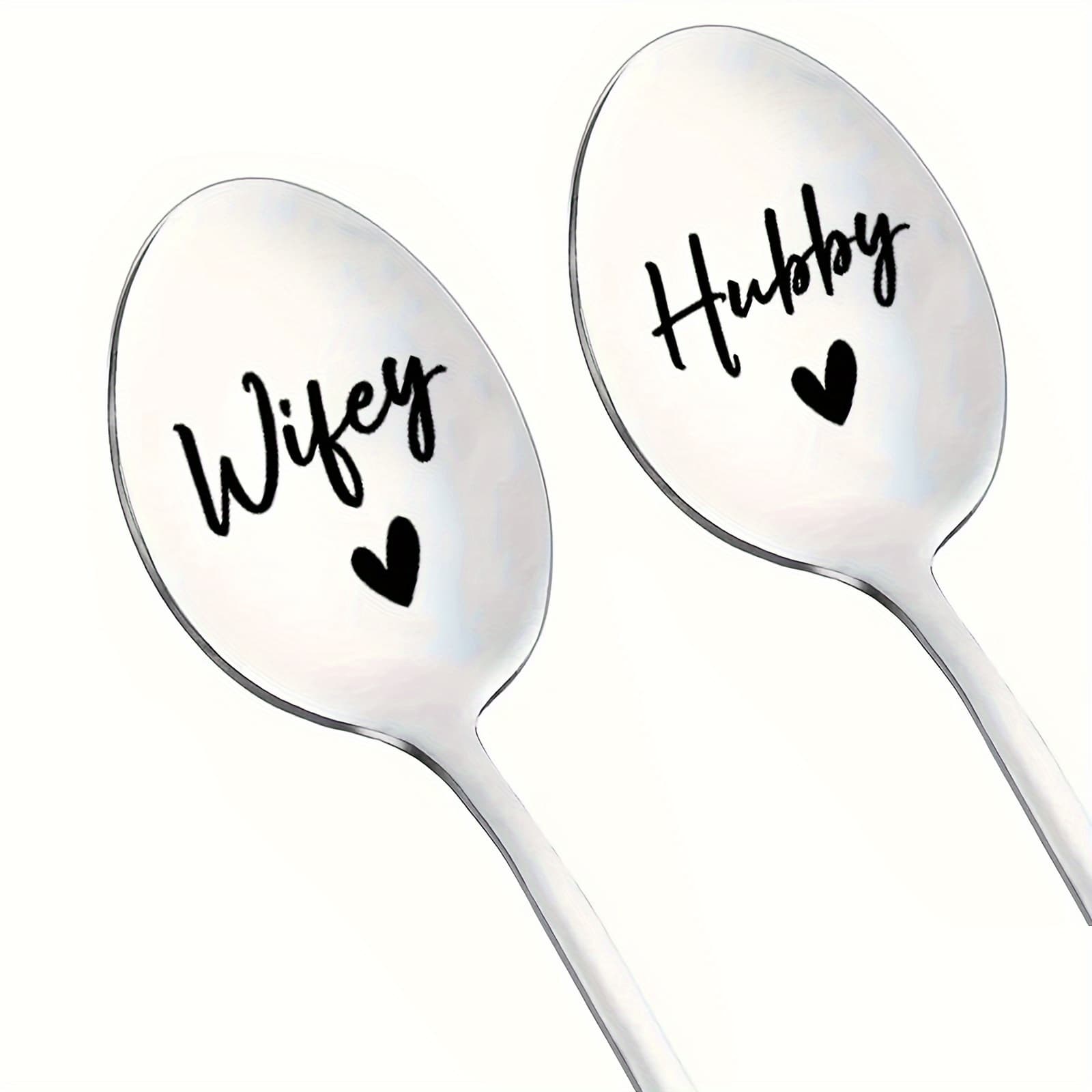 TEMU Pair Of "mr. & Mrs." Engraved Stainless Steel Coffee Spoons With Heart Detail - Mirror Polished, Long-handled - Ideal For Wedding Anniversary, Valentine's Day Gifts For Couples