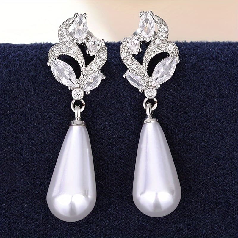 TEMU Wedding Engagement Zirconia Pearl Pendant Earrings Ladies Wear High-end Jewelry Accessories