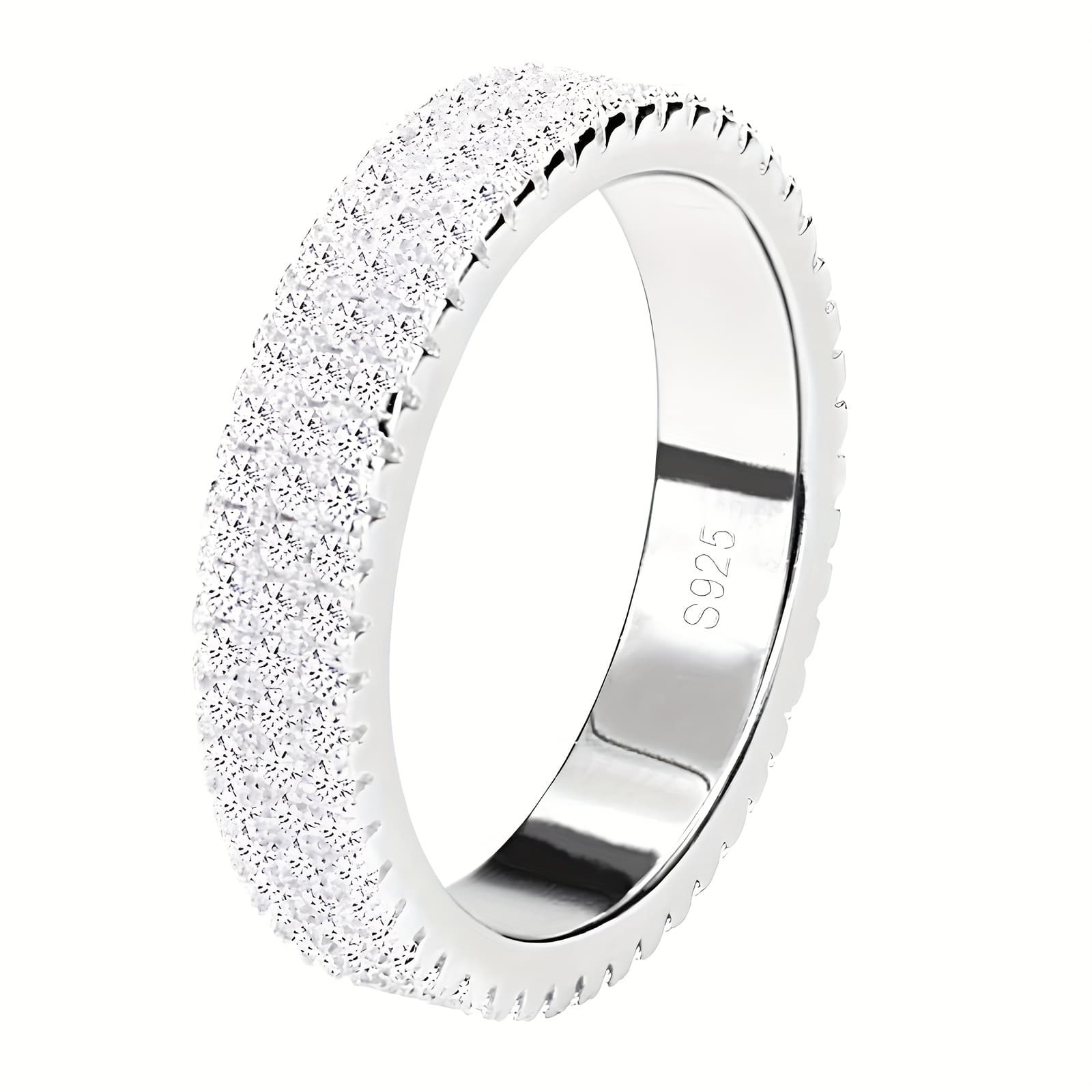 TEMU 925 925 Silvery Plated Band Ring Full Of Shining Synthetic Cubic Zirconiaia High Quality Engagement/ Wedding Ring Perfect Gift Fot That Special Person With Gift Box, For Teenager