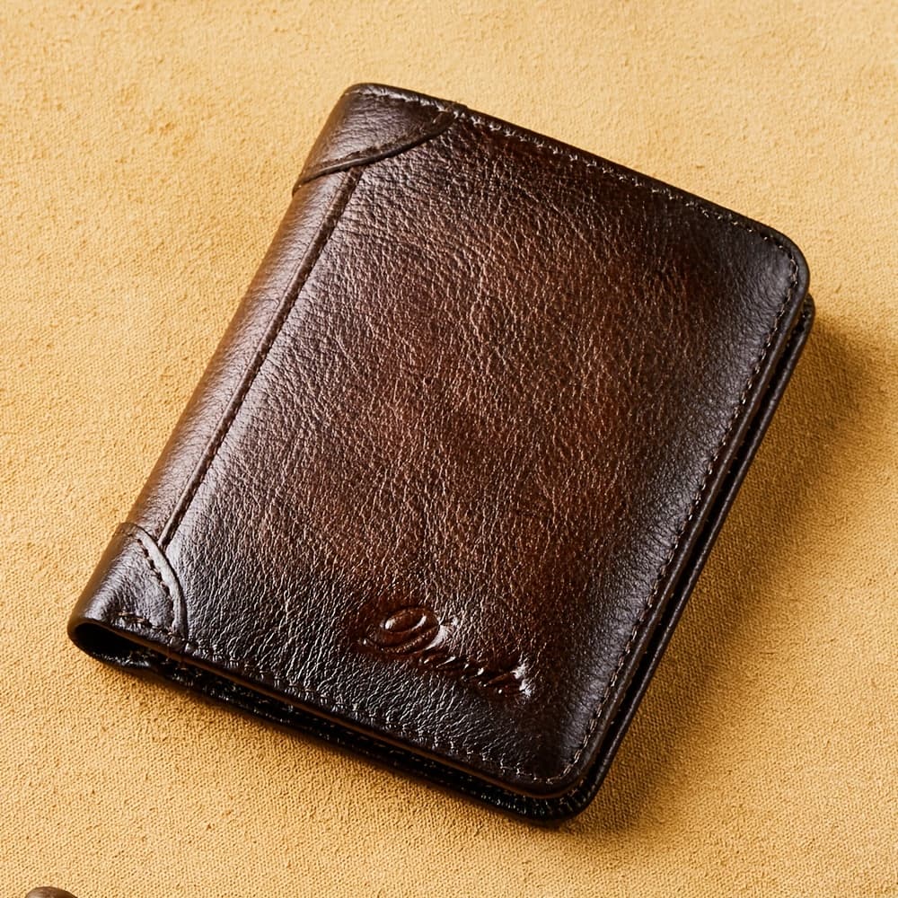 TEMU Men's Genuine Leather Rfid Wallet, Vintage Slim Short Multifunctional Id Holder, Perfect Gift For Valentine's Day And Christmas