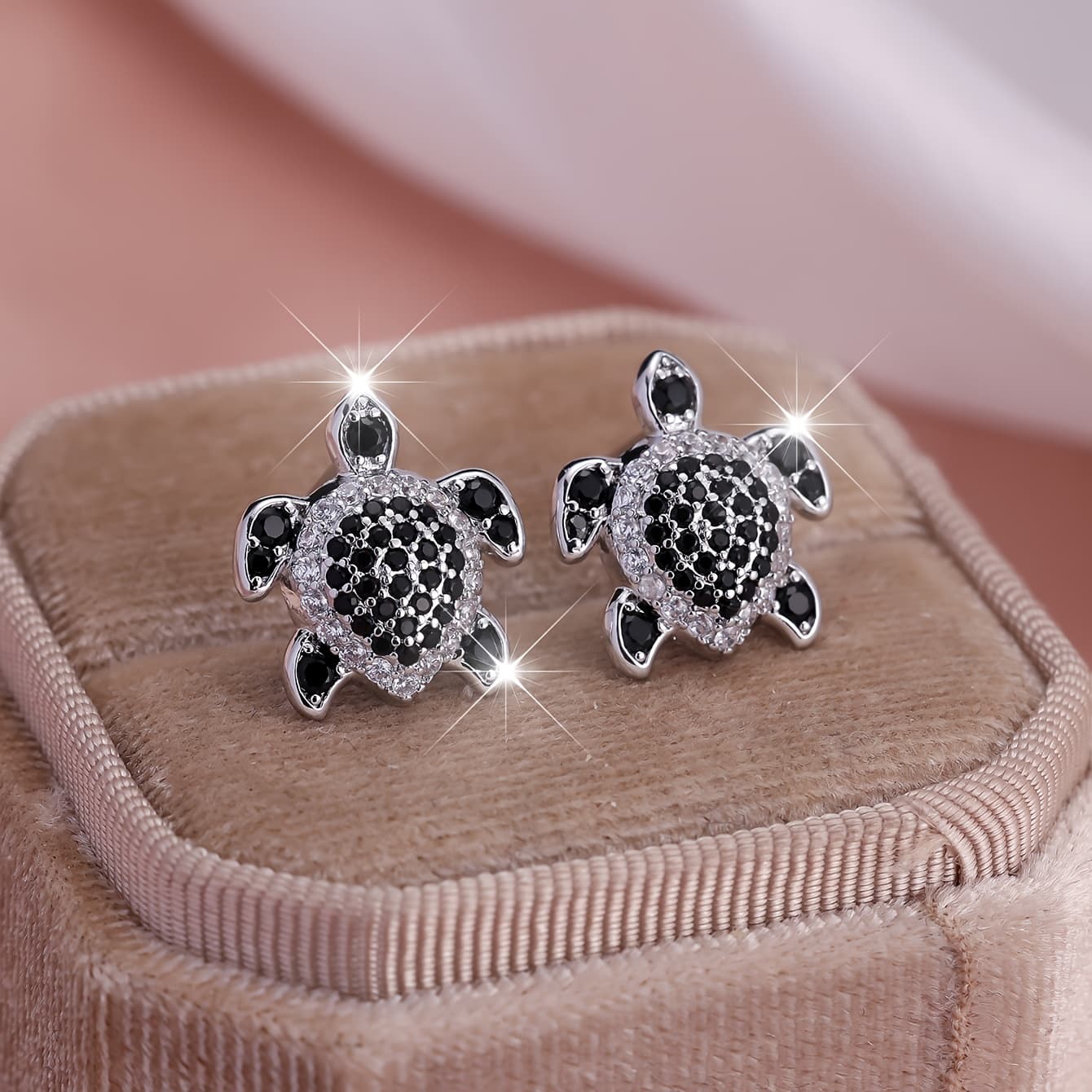 TEMU (1) Elegant Turtle-shaped Earrings With Black & White Synthetic Cubic Zirconiaia Turtles - Color Turtle For Weddings, , - Durable Synthetic Cubic Zirconiaia Accent For &, For Teenager
