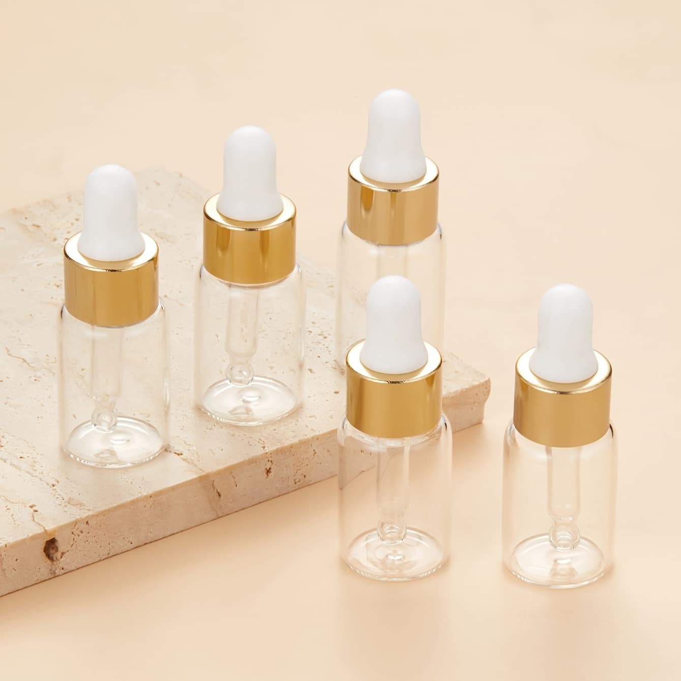 TEMU 5-pack 5ml Glass Dropper Bottles, Leak-proof Refillable Empty Bottles For Essential Oils, Cosmetics, Perfume, And Other Liquids, Travel Essentials