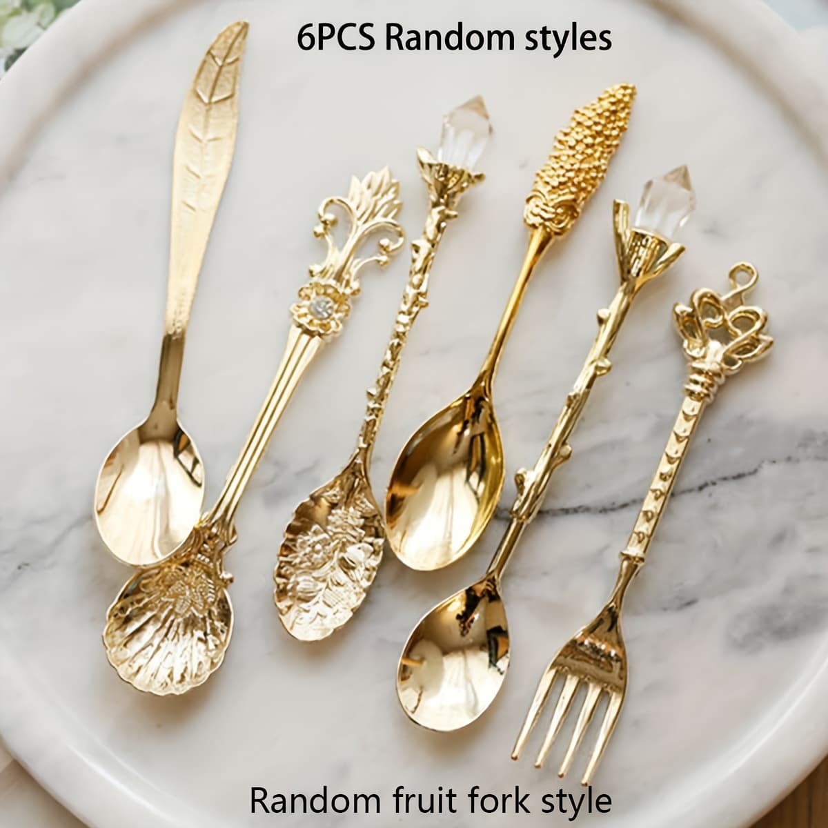 TEMU 6pcs/set, European Golden Dessert Spoon, Vintage Coffee Spoon Teaspoon, Vintage Carved Spoons For Kitchen , Some Styles Are Random