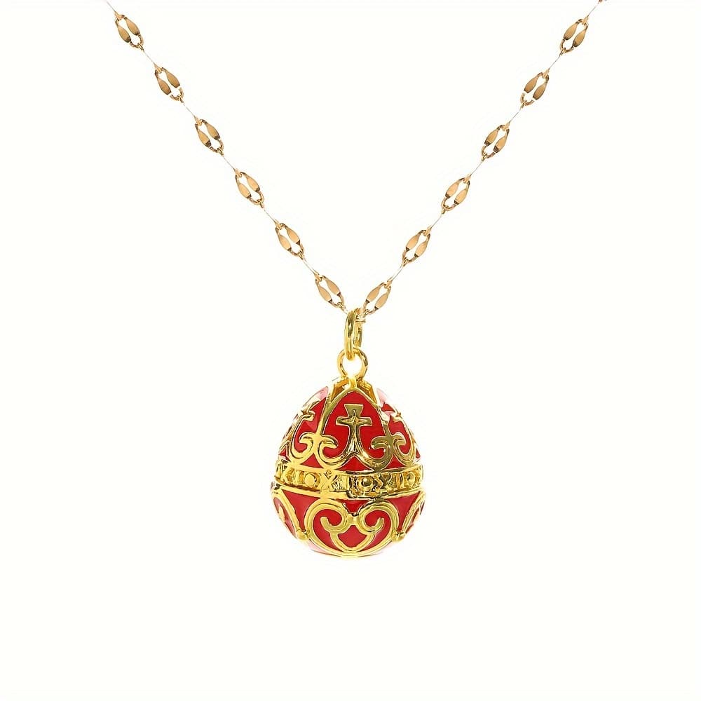 TEMU Easter Egg Pendant Necklace Drip Oil Enamel Stripe Pendant Egg Necklace, Carved Oval Enamel Egg Necklace Stainless Steel Chain Party Jewelry Additions Easter Ornament