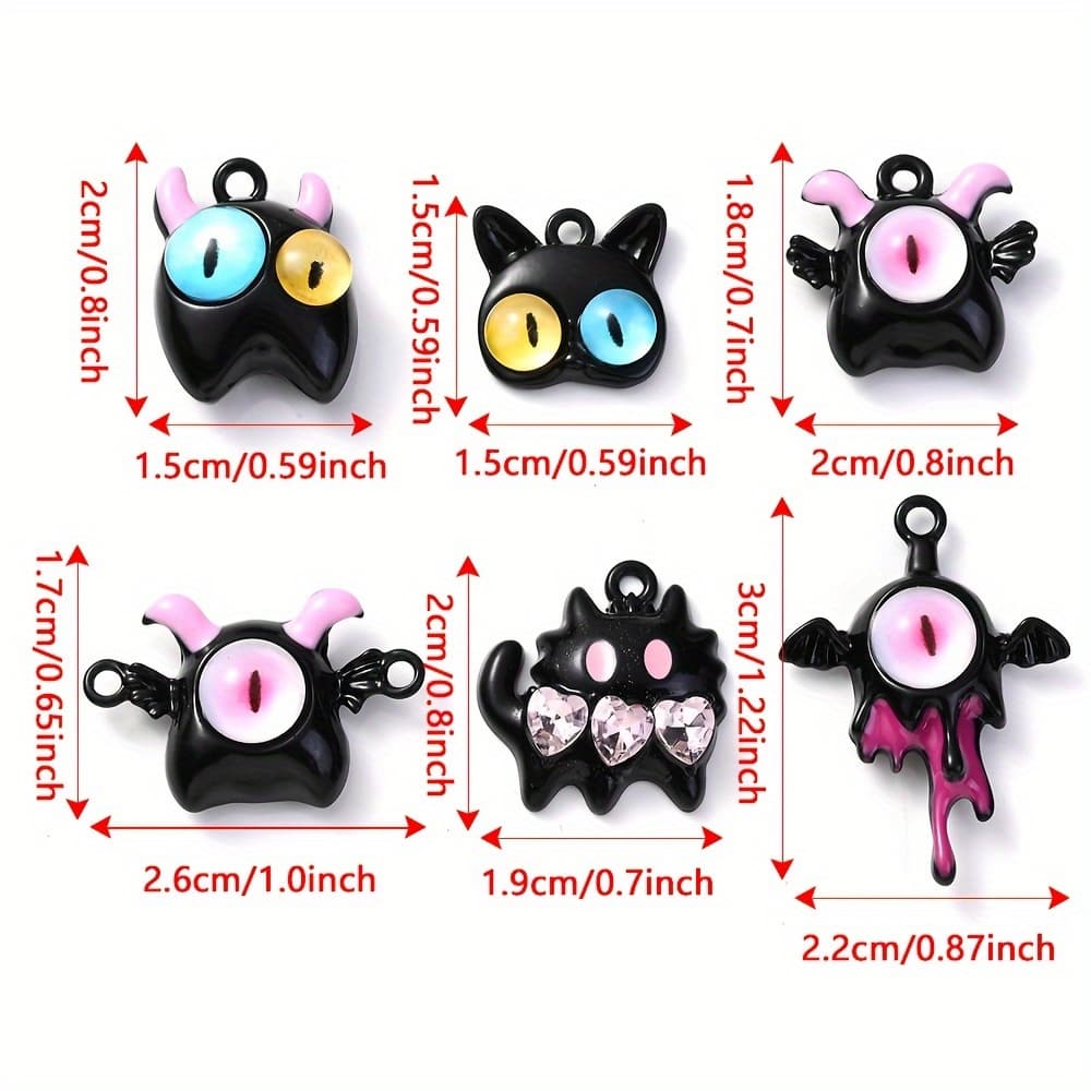 TEMU 6pcs Hot Selling Random Mixed Quirky Black Cat Devil Charms For Rings Necklace Bracelets Accessories Perfect Gift For Your Wife, Girlfriend, Or Female Friend!