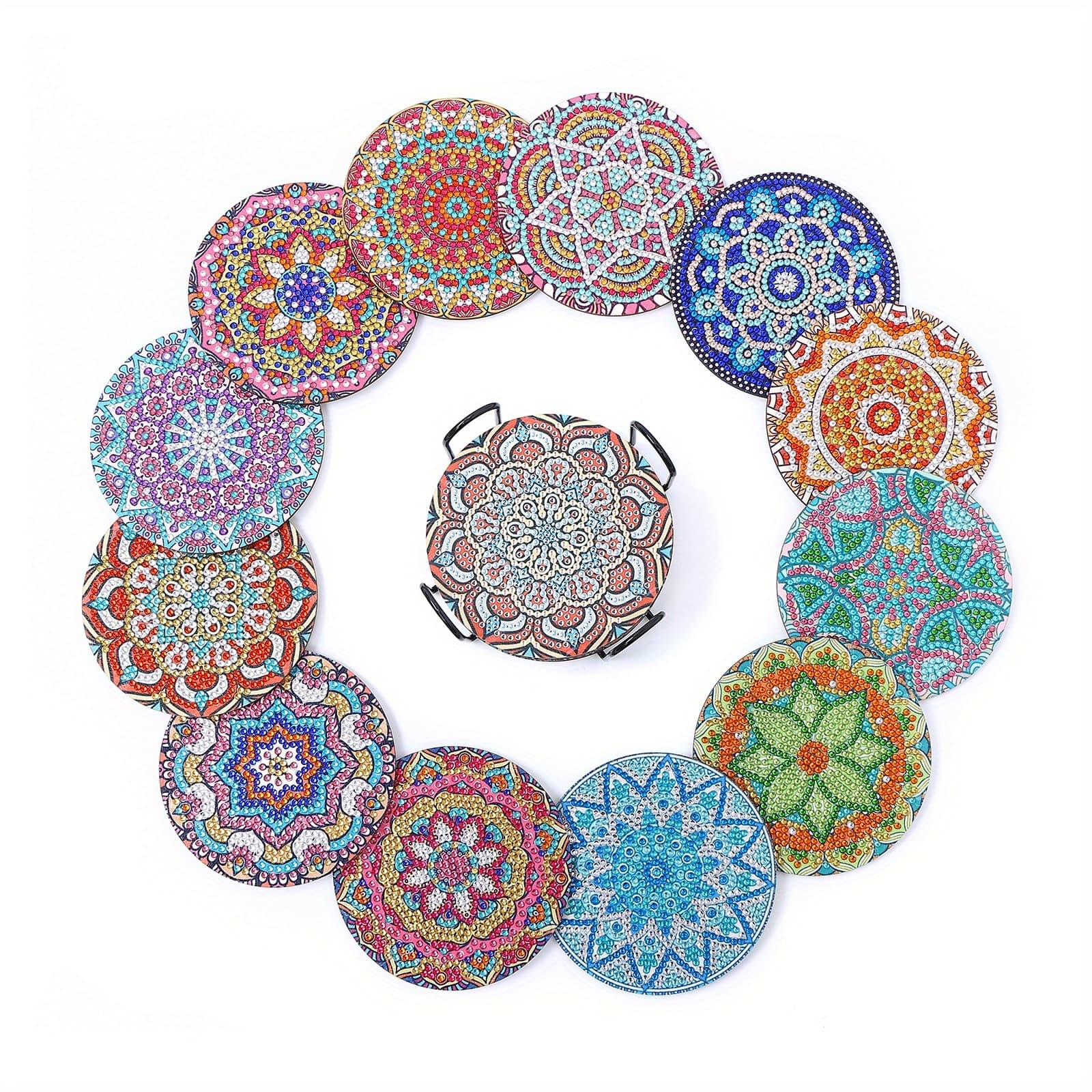 TEMU 12pcs Diamond Painting Coasters With Holder, Gem Large Diamonds, Ultra-sparkling, Diamonds, Mandala Diamond Painting Drink Coasters, Tea Coasters, Diy Adult Crafts