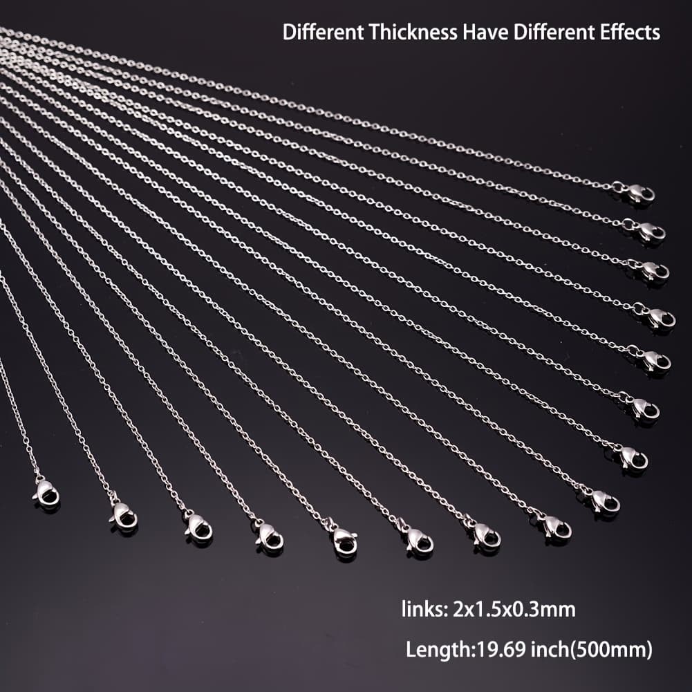 TEMU 20pcs 304 Stainless Steel Necklace, Cable Chains Wth Lobster Clasps For Jewelry Making Chains 450-600mm