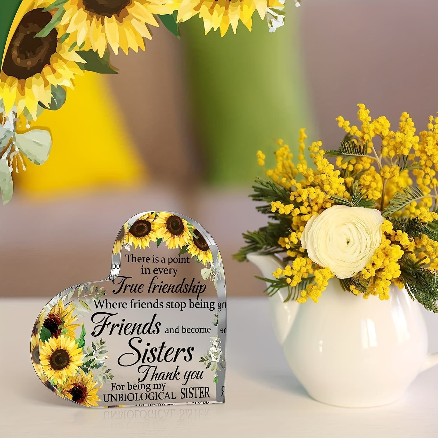 TEMU 1pc, Gifts For Women Friendship Bestie Woman Best Sunflower Flower Gift Christmas Birthday Thank You Acrylic, Home Decor, Room Decor, Scene Decor, Office Decor
