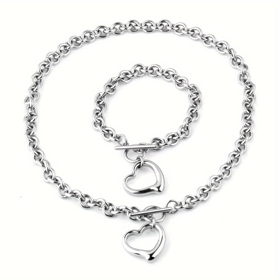 TEMU 2pcs Fashion Pendant Stainless Steel Women's Necklace Bracelet Set