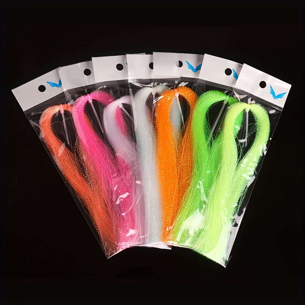 TEMU Pack Of 7 Uv Fly Tying Materials, Fluorescent Crystal, Krystal, Tinsel Flash, Saltwater Hook