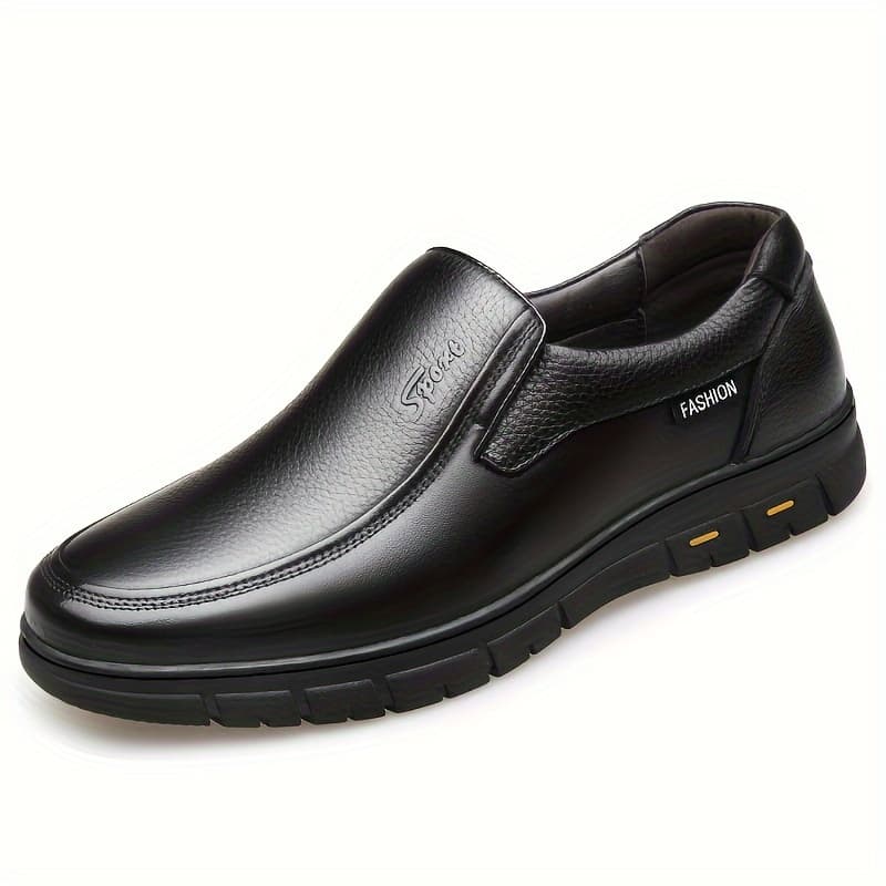 TEMU Men's Genuine Business Shoes For Autumn, For Middle-aged And Elderly, Cowhide Soft Sole, Black, Breathable, Non-slip, Dad Shoes