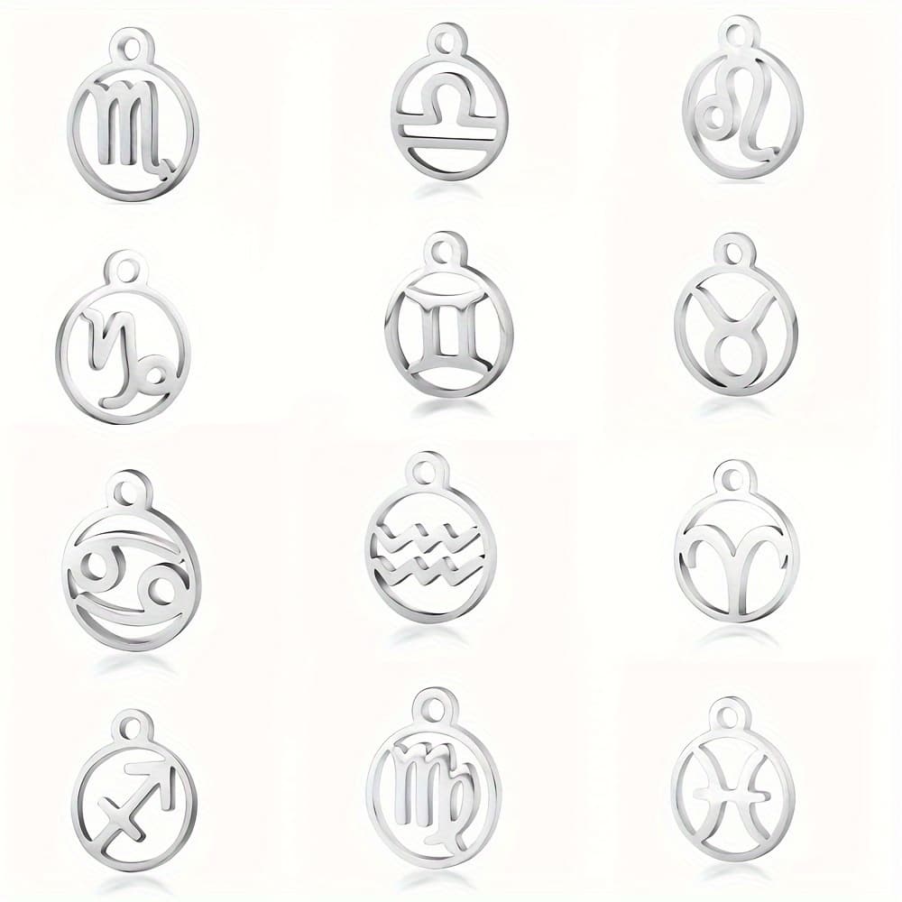 TEMU 12pcs/set 304l Stainless Steel Constellations Chamrs Small Pendants For Men And Women Jewelry Bracelets And Necklaces