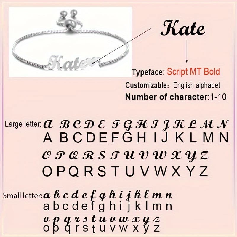 TEMU Customized Name Stainless Steel Nameplate Adjustable Chain Bracelet Personalized Letter Love Commemorative Bracelet Couple Jewelry Wedding Gift