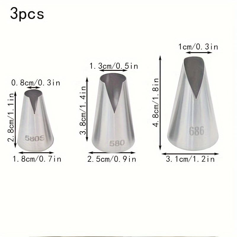 TEMU 3pcs, Stainless Steel V-shaped Pastry Tips For Perfectly Pipped Cupcakes And - Icing Nozzle Tips For Frosting And Puff Making - Essential Baking Tools And Kitchen Accessories