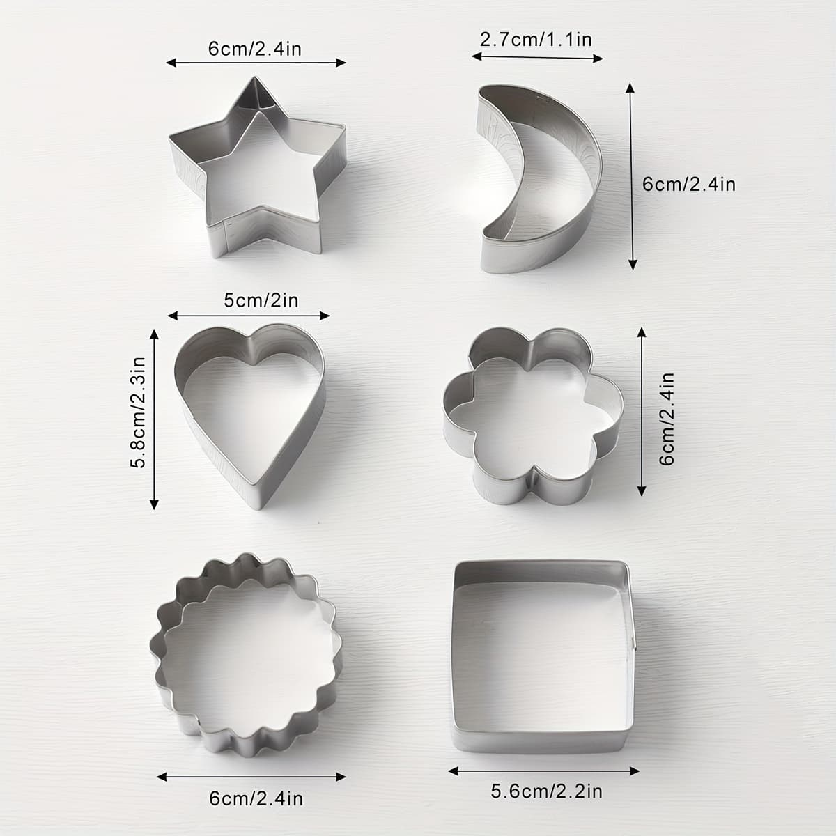 TEMU Set Of 6 Heart, Plum , Star, And Square Shaped Cookie Cutters, Made Of 430 Stainless Steel, Perfect For Sugar And Making.