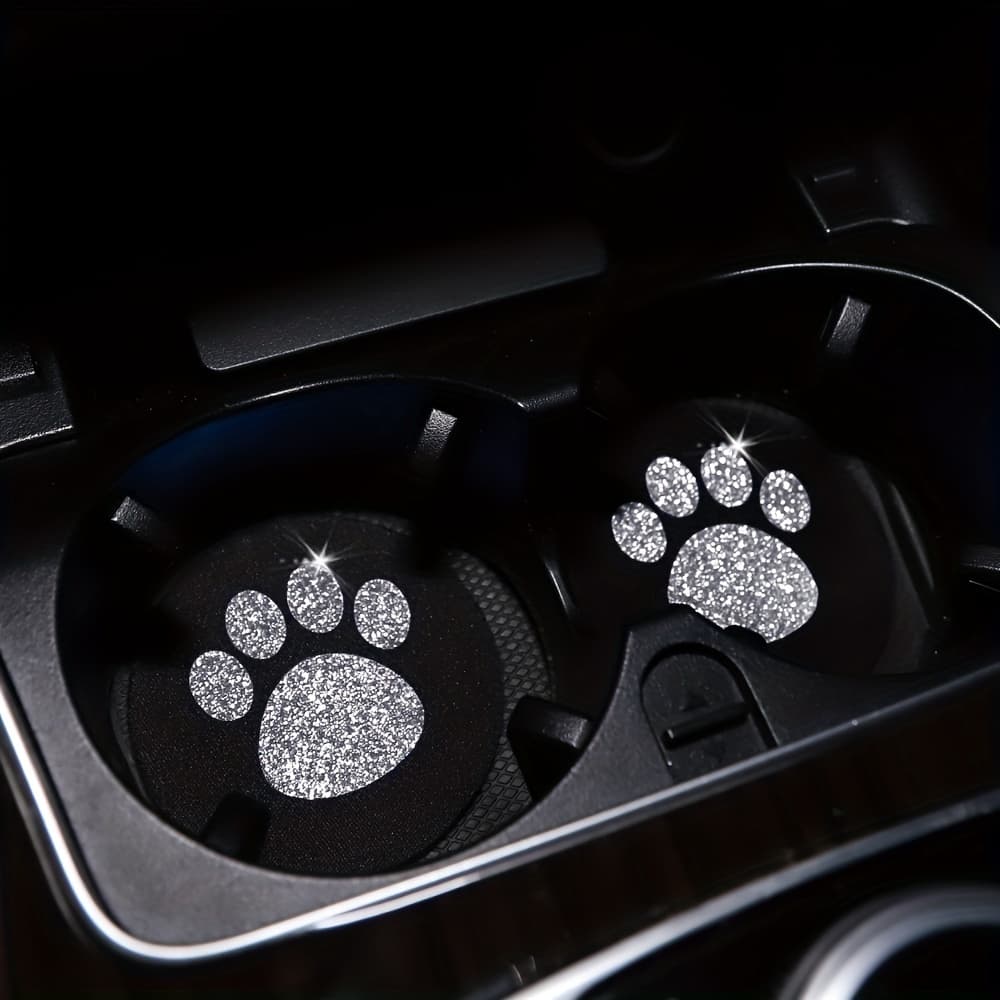 TEMU 2pcs Car Cup Coasters With Glitter Puppy And Bear , Center Console Mat, Water Cup Coaster, Car Interior Accessories, Set Of 2