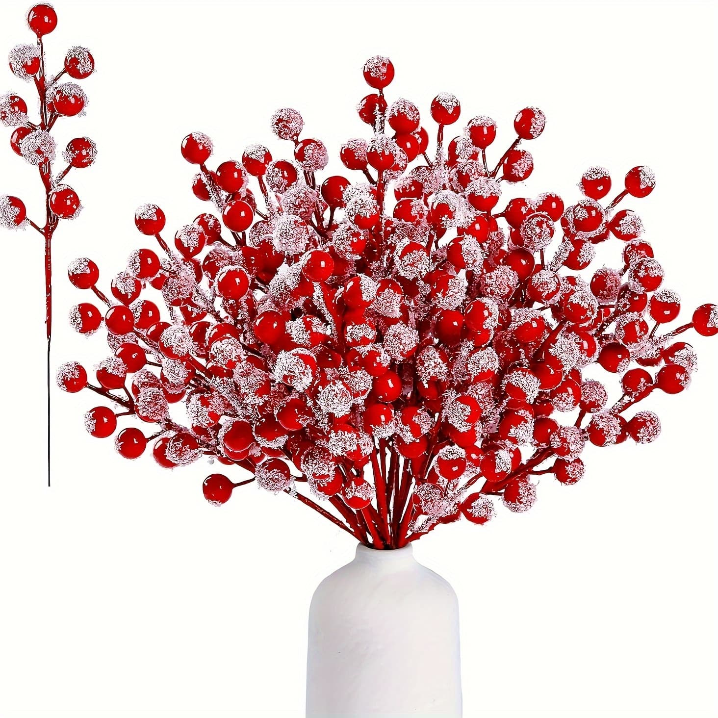 TEMU 10 Pack Snow Frosted Artificial Stems Snowy Christmas Red Spray Picks Branches For Christmas Tree Decoration Holiday Crafts Xmas Ornaments Home Decor