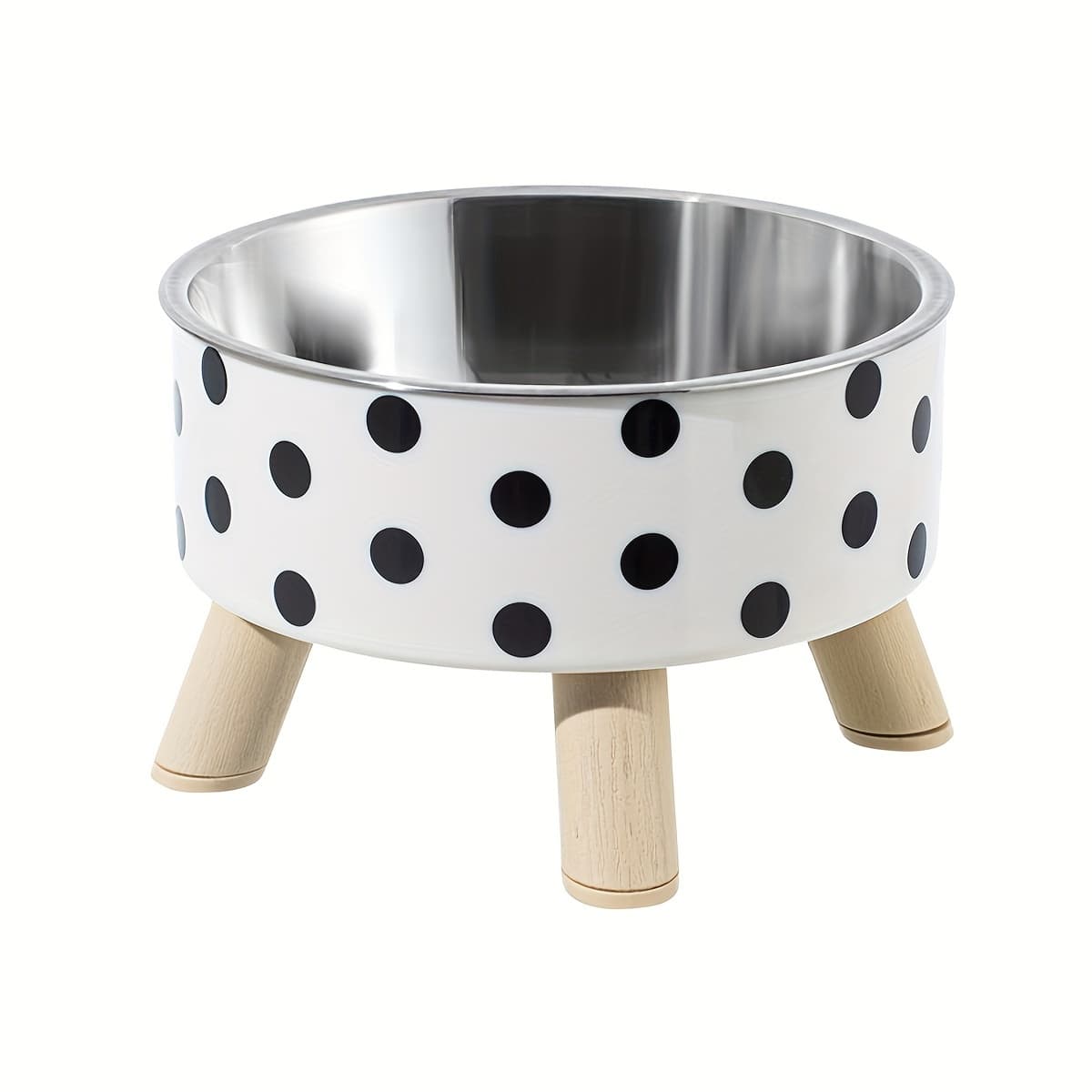 TEMU A Black And White Polka Dot Checkerboard Stainless Steel Elevated Pet Bowl Cat Bowl