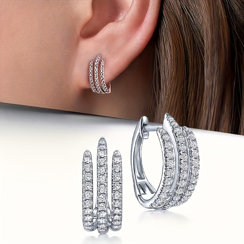 TEMU Easy 3-claw Micro Pave Synthetic Zirconia Ring Earrings Exquisite Women' Wear Fashion Earrings