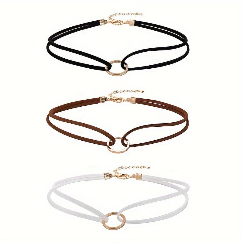 TEMU 3-strand Combination Double-layer Velvet Metal Circle Necklace Choker Gothic Choker