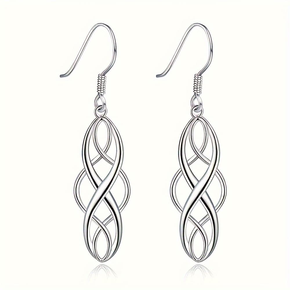 TEMU Elegant Minimalist Copper Jewelry Featuring Delicate Silvery Knotted Dangle Earrings, Perfect For Casual Daily Wear Or As A Gift For Her