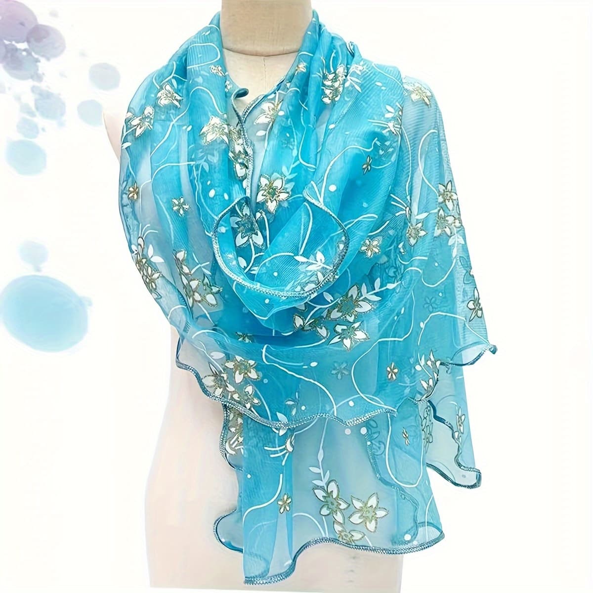 TEMU Purple Print Lace Thin Scarf, Vintage Breathable Shawl Women Head Wrap Turban Outdoor Windproof Hijab