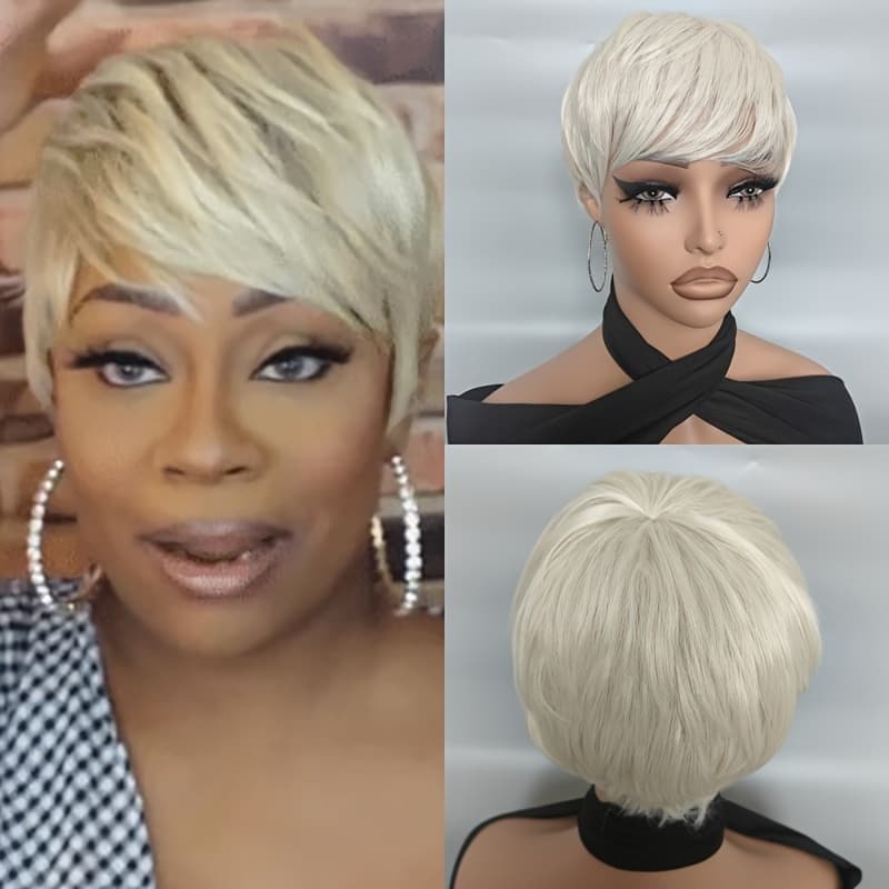 TEMU Synthetic Wig Cut Wig Honey Blonde Short Wavy Wig With Bangs For Women