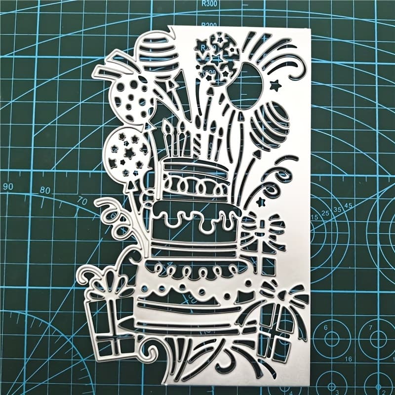 TEMU 1pc Mini Birthday Cake Balloon Diy Handmade Card Making Metal Embossed Mold Carbon Steel Cutting Template