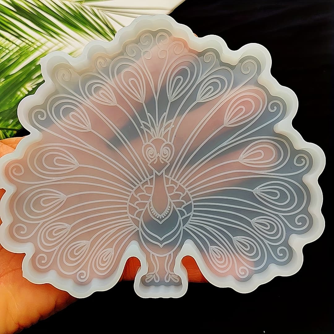TEMU New Peacock Coaster Silicone Mold Tea Water Ornament Peacock Creative Desktop Ornament Peacock Coaster Resin Casting Mold Mirror 2 Styles Optional Resin Craft Mold Peacock Pattern