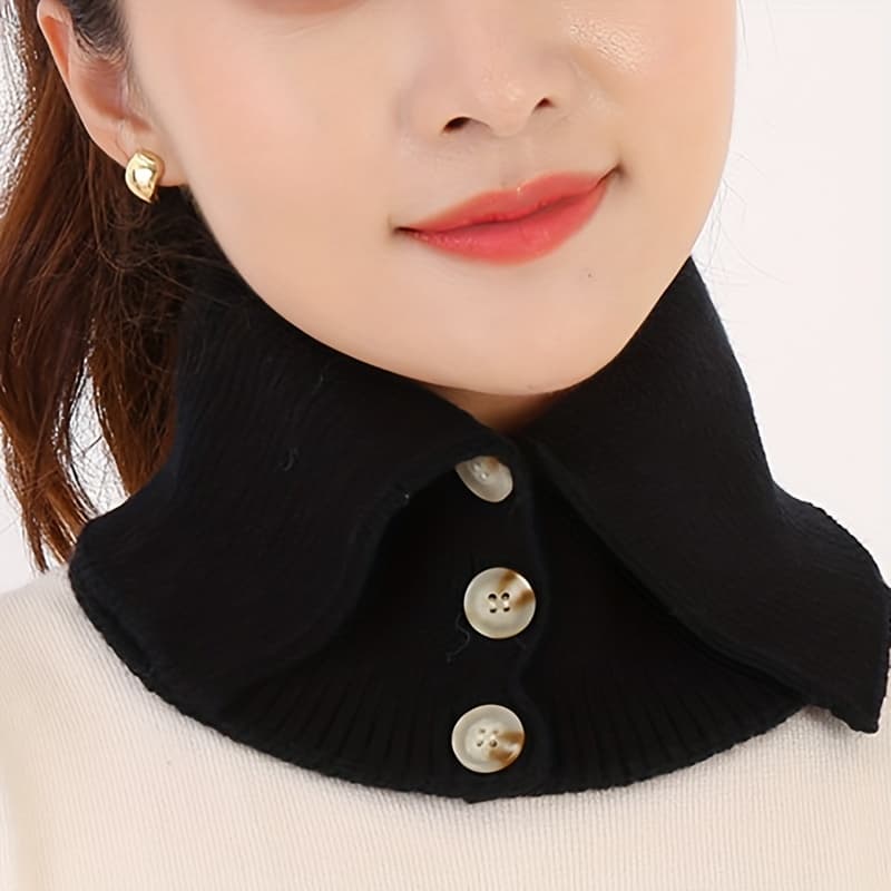 TEMU 1pc Women's Button-up Detachable Fake Collar Pullover Scarf, Autumn/winter Korean Style Versatile High Neck Sweater Decorative Neck Warmer