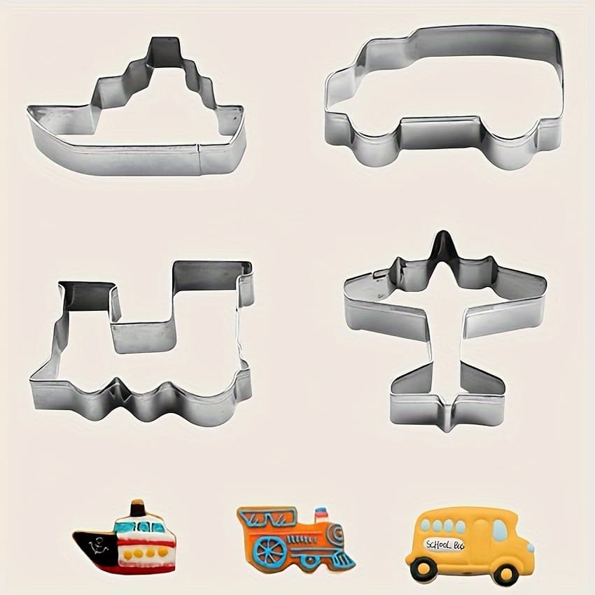 TEMU Stainless Steel Vehicle Cookie Cutter Cake Mold Airplane Car Baking Tool 4pcs Set