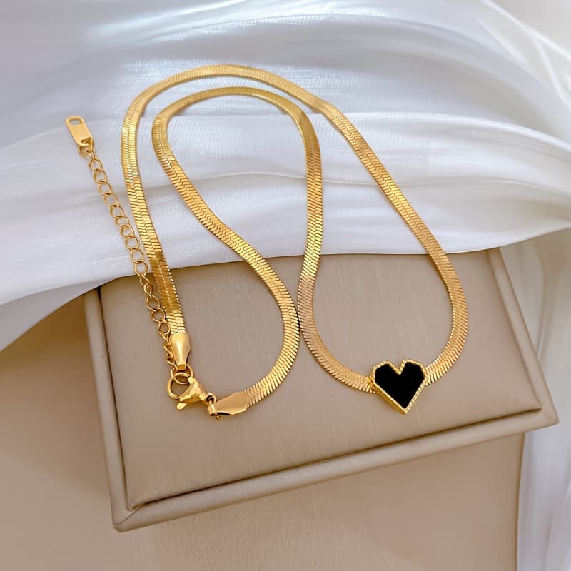 TEMU Stainless Steel Luxury -shaped Pendant Snake Chain Necklace For Women Fashion Personality Dating Jewelry Gift New